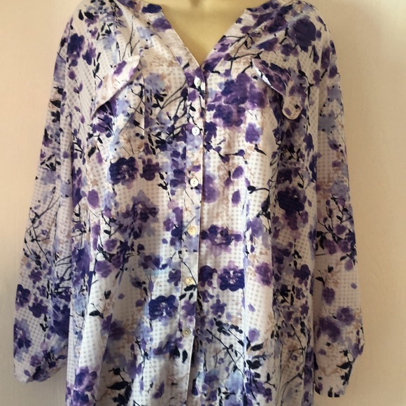 Women’s dainty Coral Bay violet lilac fall cuff sleeve floral blouse - Picture 1 of 12
